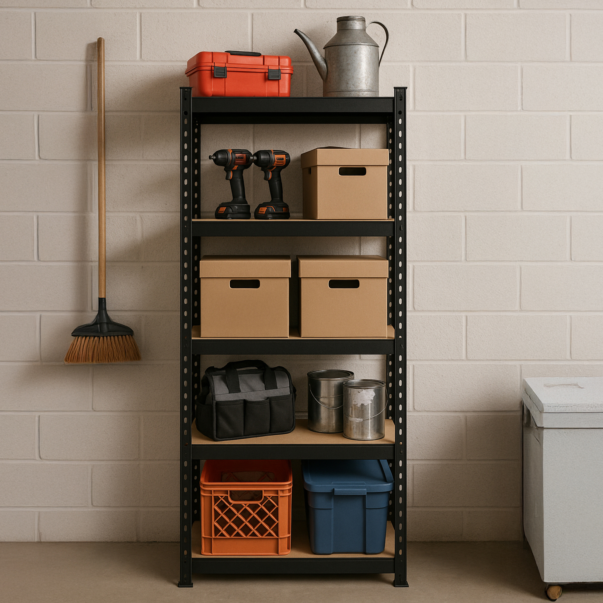 AR Shelving Black Label Storage Collection — 5-Shelf Steel Unit, 30in.W x 12in.D x 60in.H, 500-Lb. Capacity Per Shelf, Tool-Free Assembly, Matte Black Finish, Model# TRCD18507KFUS0I
